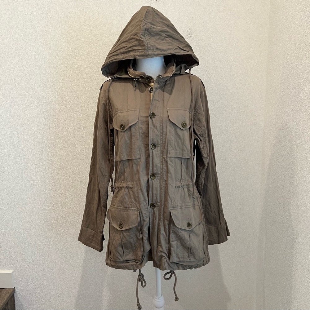 L'AGENCE Cotton Metal Hooded Field Jacket Khaki Brown Utility Anorak Size S